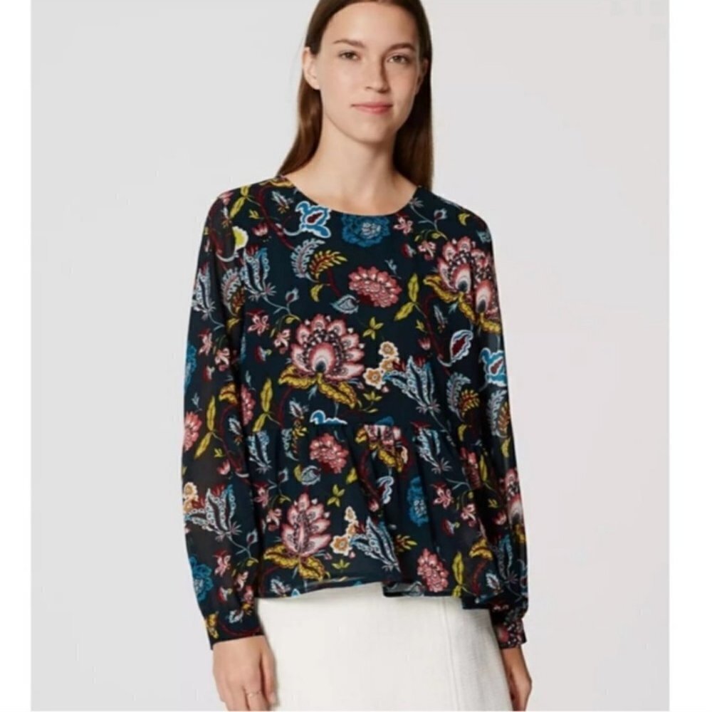 LOFT Boho‎ Peplum Floral Blouse XS
